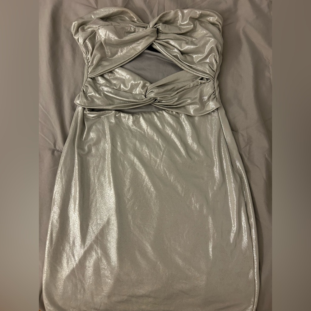 Cotton Candy Silver Ruched Bodycon Mini Dress
